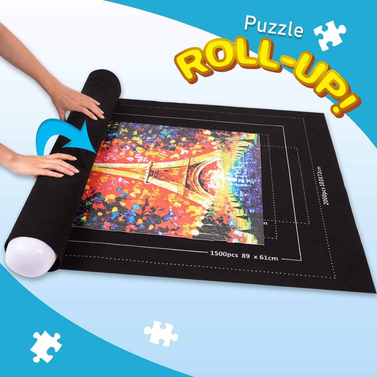 Large Jigsaw Puzzle Mat Roll Up, Large Mat Roll Up 2000 Pieces Puzzles Keeper Mat 46" X 32" Felt 2MM Thicker Puzzles Storage Transport Saver Board, Inflatable Tube, Handle Pump, 3 Velcro Fasteners: Toys & Games