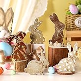 Beeveer 5 Pcs Easter Bunny Wooden Signs Table Decor Tiered Tray Decor Rustic Rabbit Table Centerpiece Freestanding Gifts for Easter Farmhouse Spring Party(Stylish)