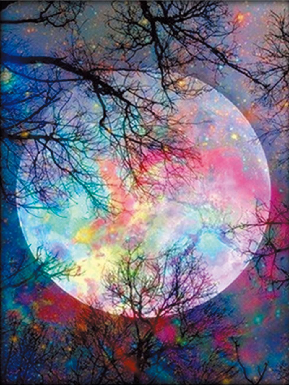 OWN4B Cross Stitch Kits Stamped, Moon Night Tree Printed Pattern 11CT 14.2x18.1 inch DIY Embroidery Kit (Moon)