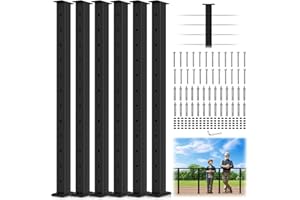 Gyykzz 6 Pack Cable Railing Post 42" (Post 41"x2"x2"), Fixed Top Mount Level Drilled Railing Post with Cable Grommets, Stainless Steel Level Line Post Handrail Post, Black Finish Flat Top Deck Post