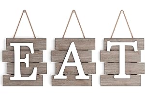 Barnyard Designs Eat Sign - Kitchen Signs Wall Decor, Kitchen Decorations Wall, Rustic Hanging Wall Decor, Primitive Country Farmhouse Home and Kitchen Decor, Distressed, 24" x 8” (Brown/White)