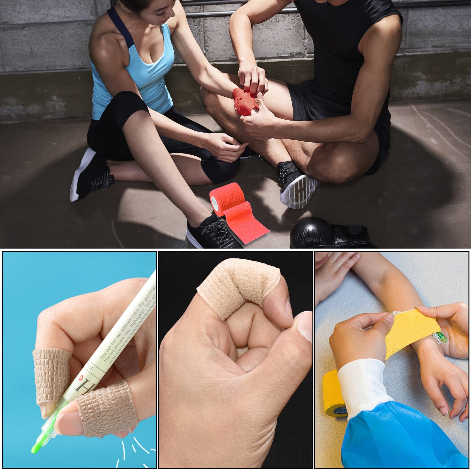 6pcs 2in Self Adhesive Bandage Wraps, Vet Wraps, 12 Colors to Choose, 5 Yard Self Adherent Wraps for Sports, Wrist, Ankle and Swelling