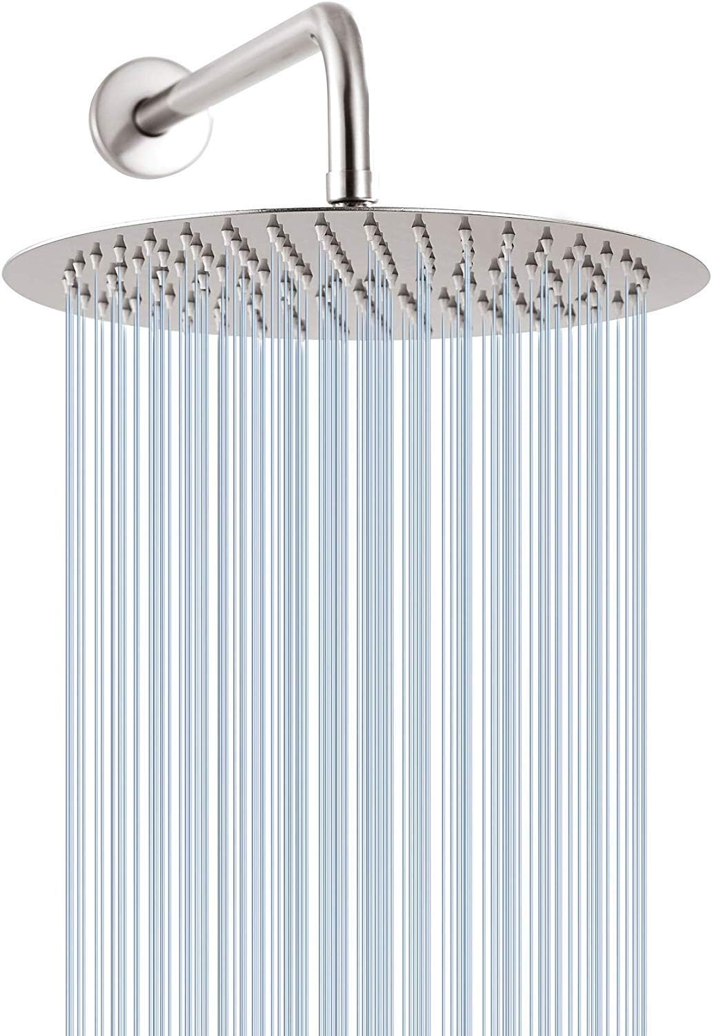 Rain Shower Head with Extension Arm GGStudy Round 12 Inch Stainless Steel High Pressure Shower