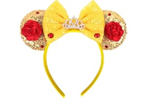 KICOFIT Mouse Ears Headbands Women Mice Ears Headhand Bows Shiny Glitter Birthday Party Themed Events (Gold 1)