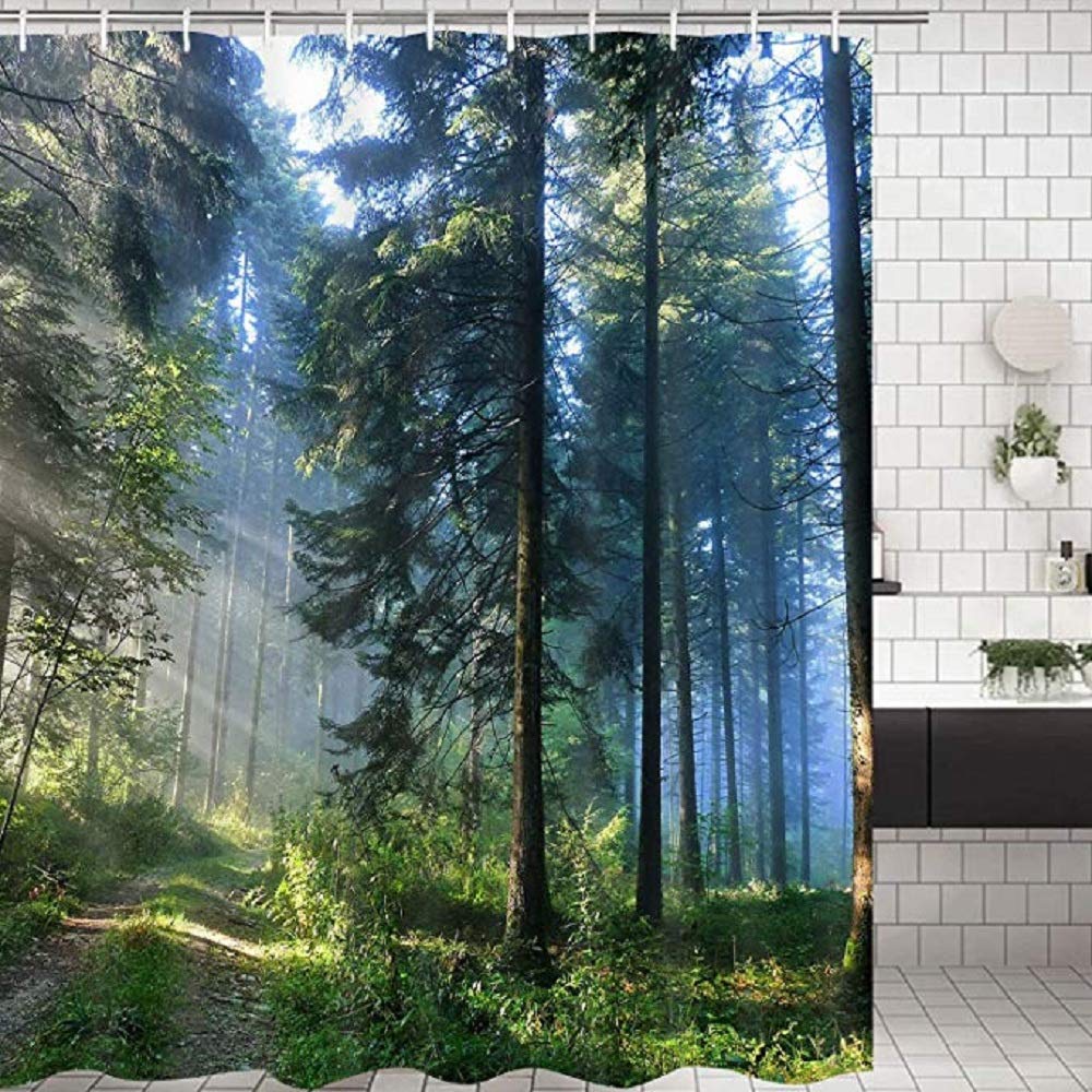CIUJOY Forest Shower Curtain, Anti-Mould Waterproof Polyester with 12 Hooks, for Bathtub and Shower in Bathroom 71" x 71"