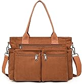 Lamprod Corduroy Crossbody Tote Bag for Women Cute Shoulder Bag Large Messenger Bag Commuter School Purse Handbag Work Multi Pocket(brown)