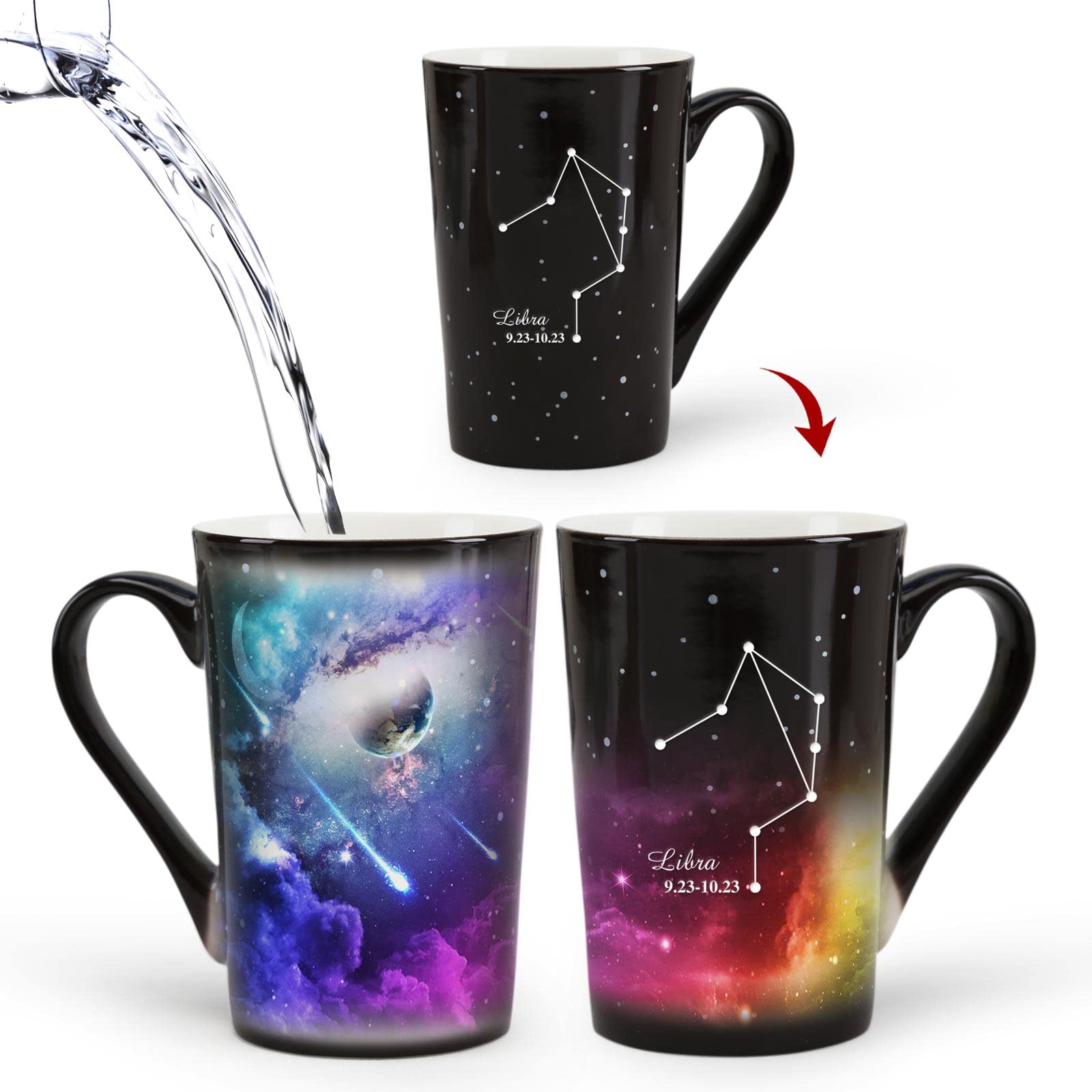 Mugkiss Libra Heat Color Changing Constellation Cup 12oz, Engraving Horoscope Libra Ceramic Coffee Mugs, Holiday Birthday Gifts for him and her, September October Magic Presents.