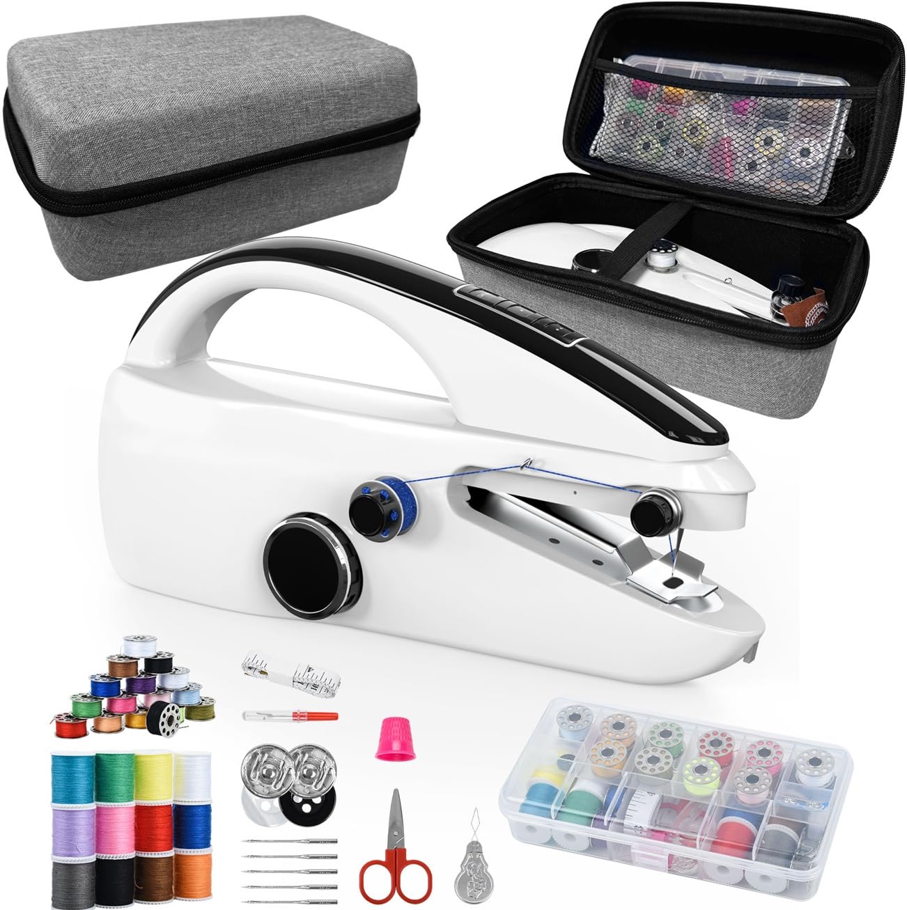 Photo 1 of Handheld Sewing Machine, Mini Portable Hand Sewing Machine with 20 Thread Colors Emergency Sewing Kit, Suitable for Clothes, DIY Home Portable Sewing Machines(Black)