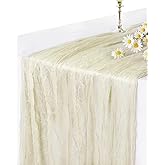 YAYOYA Beige Cheesecloth Table Runner 120 Inch, Valentine's Day Table Runner, Boho Gauze 10 FT, Cheese Cloth Runner for Wedding, Baby Bridal Shower, Party, Farmhouse Centerpiece Home Decorations