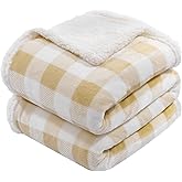 BEAUTEX Sherpa Fleece Throw Blanket, Super Soft Warm Buffalo Plaid Plush Blankets and Throws, Lightweight Cozy Fuzzy Blanket for Couch Sofa Bed (Beige, Throw 50" x 60")