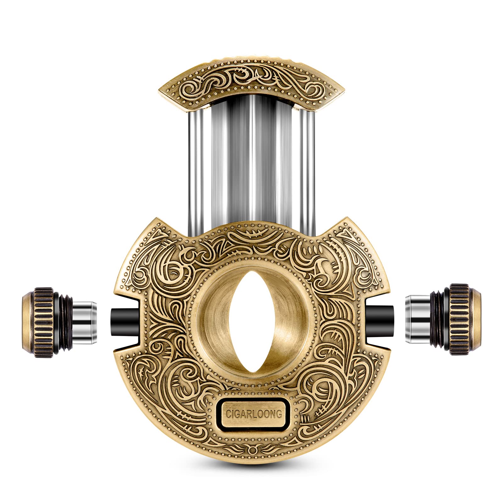 CIGARLOONG Cigar Cutter V-Cut Bronze Stainless Steel Scissors Cigars Clippers Sharp Blade Built-in Two Cigar Punch with Gift Box (Gold)