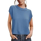 Saodimallsu Womens Cap Sleeve Sweater Vest Crew Neck Casual Lightweight Knit Summer Short Sweaters Pullover Tank Tops Blue
