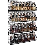 Spice Rack Organizer Wall Mounted 4-Tier Stackable Black Iron Wire Hanging Spice Shelf Storage Racks,Great for Kitchen and Pa