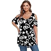 LARACE Cold Shoulder Tops for Women Plus Size V Neck T Shirts Short Sleeve Summer Clothes Button Up Tunic