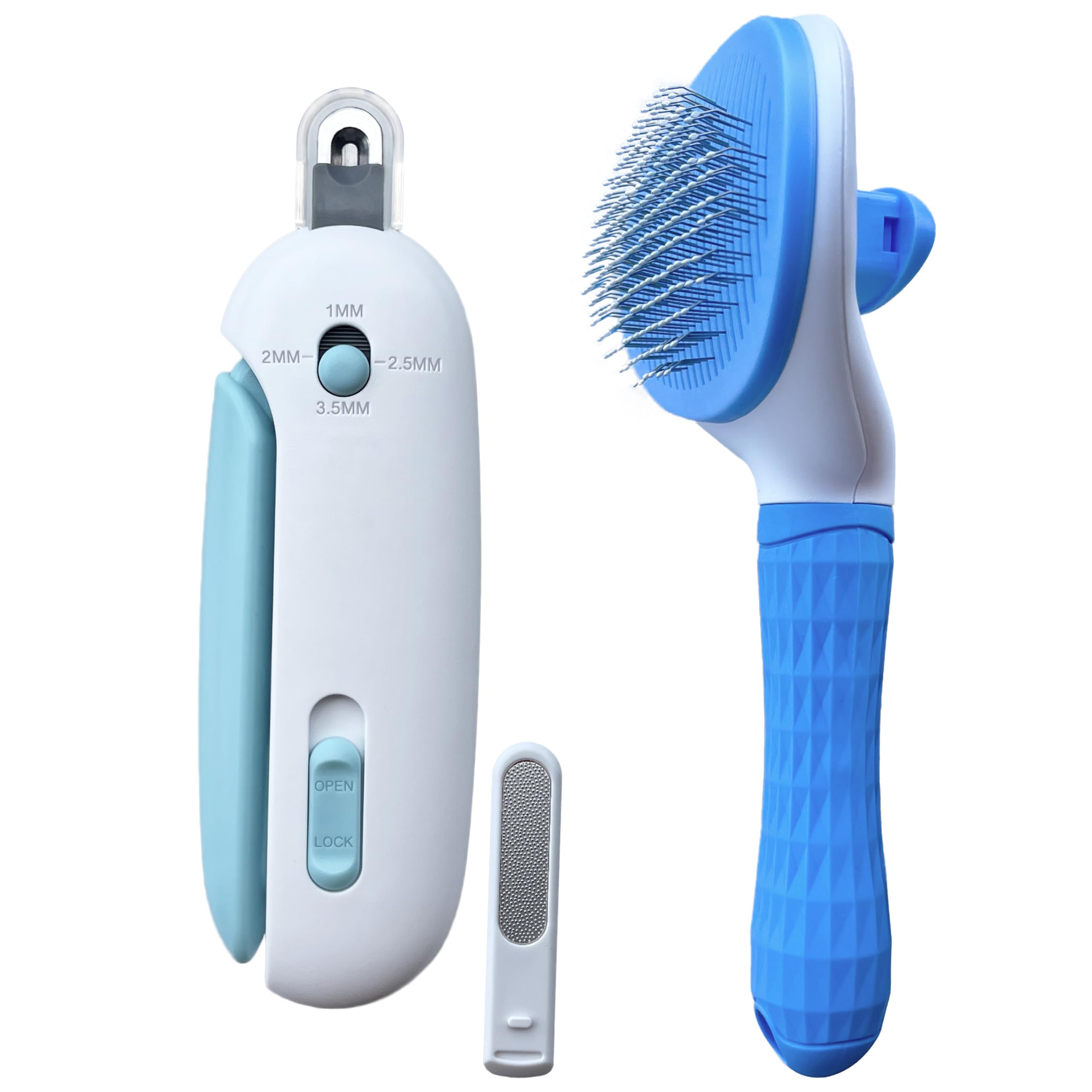 Photo 1 of Pet Gromming Kit Nail Clipper&Hair Brush for Dog&Cat Brush Self Cleaning Slicker Brush with Release Button, Dog Shedding Brush for Cat Grooming Comb Rabbit Nail Clipper with Nail File Dog Claw Trimmer