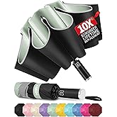 Seniny Inverted Travel Umbrella Compact - Windproof Umbrellas for Rain with Reflective Strip, Small UV Umbrella for Sun Protection, Automatic Portable Umbrellas Fold in Reverse for Car, Backpack, Kids