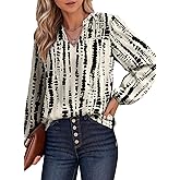 Dokotoo Women's Casual V Neck Alicia Floral Print Smocked Long Sleeve Chiffon Blouses Bohemian Top Shirts