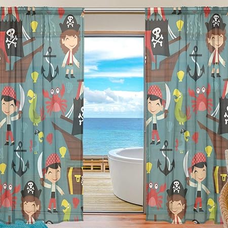 Xianghefu Rideau De Fenetre En Tulle Retro Pirate Aventure Bateau Perroquets Pour Chambre A Coucher 55 X 78 Cm Polyester Image 677 55x78x2 In Amazon Fr Cuisine Maison