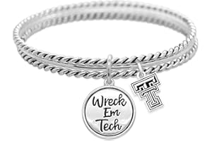 From the Heart Texas Tech Red Raiders Wreck Em Tech Twist and Shout Silver Bracelet Jewelry TTU, 7 5 inch