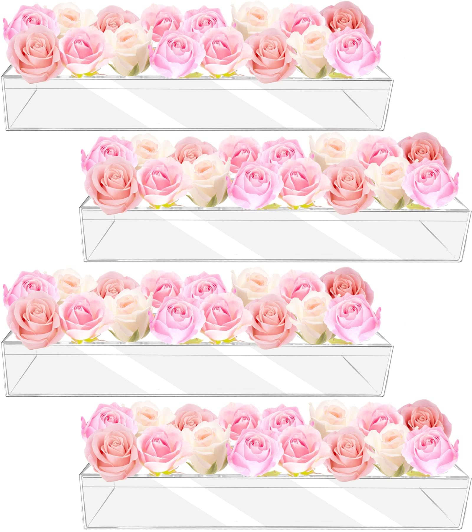 Photo 1 of 4Pcs Acrylic Flower Vase with 64 Holes,63 inch Decorative Long Clear Vase Modern,Rectangular Acrylic Vases Clear Floral Centerpiece for Dining Table Reception Home Party Decorations