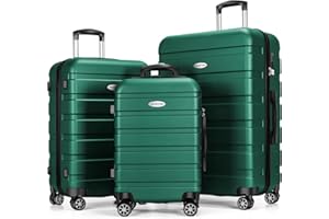 YEMENREN Luggage Sets Hardside Lightweight Suitcase with Spinner Wheels TSA Lock, 3-Piece Set (20/24/28), Dark Green