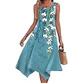 HOTOUCH Women's Casual Summer Dress Sleeveless Sundress Hankerchief Hem Midi Tank Dresses Beach Dress with Pockets