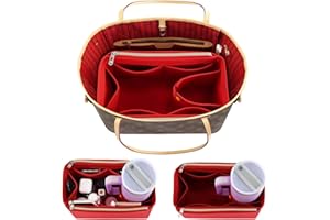 SWEET LION Tote Bag Purse Organizer Insert Pouches Fit for Neverful MM GM, Red Handbag Organizer with Water Bottle Holder Compatible with Stanley Cup, Purse Essentials Compartment Inserts Gifts for Women Large