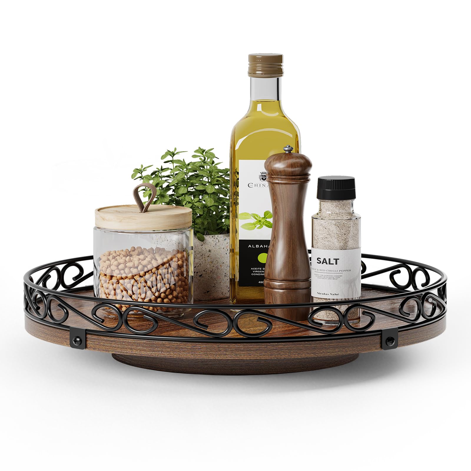 Photo 1 of 12" Lazy Susan Turntable Organizer for Table Top, Round Wooden Lazy Susan for Cabinet, Farmhouse Decorative Tray for Coffee Table, Kitchen Organizer Countertop, Center Piece Decor, Rustic Brown