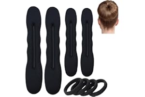 LUCKYBEAR 4 Pack Hair Bun Maker for Hair Donut Bun Maker, Easy Magic Snap Roll Sponge Bun Donut Hair Maker for Women With Hair Ties - Black