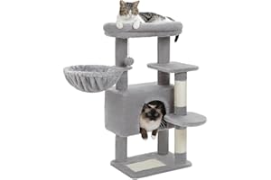 PEQULTI [34.6''=88CM] Cat Tree for Indoor Cats, Cat Tower with Large Hammock, Cat Condo House and Scratching Post, Cat Activity Tree with Top Removable Bed,Grey