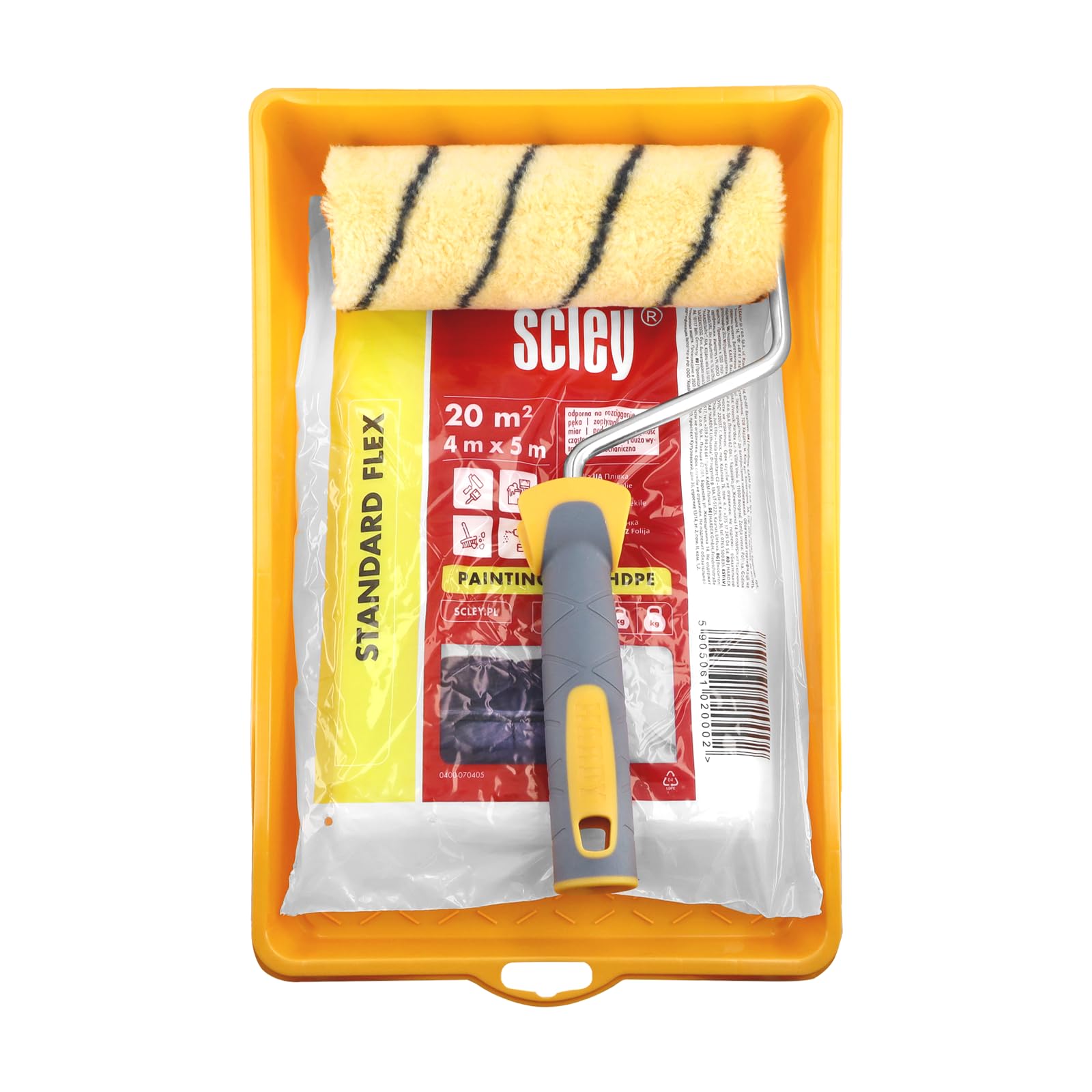 HARDY WORKING TOOLS A0180-523000 Painter's Set, Paint Roller, Paint Tray, Protective Film and Paint Rollers, Polyester Pile Height 13 mm, Length 18 cm, Diameter 48 mm, Yellow/Black/Grey