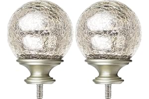 KAMANINA Crackle Glass Replacement Finials for 1 Inch Curtain rods, M6 Standard Screw Curtain Rod Finials, Champagne Gold, Set of 2