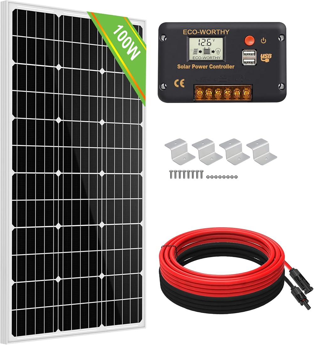 ECO-WORTHY 100W Solar Panel Kit 12V with 30A Charge Controller Off-Grid