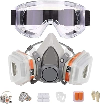 LAMANICE Half Face Respirator Mask Reusable Chemical Gas Dust Safety Goggles