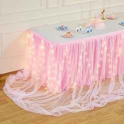 Shillance 9ft Pink Tulle Table Skirt for Rectangle