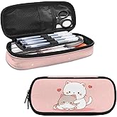 HELLHERO Kawaii Cat Pencil Case School Pen Holder Pencil Bag Aesthetic Pen Pouch with Compartments Stationery Organizer School Supplies for Teen Girls Kids School Office Outdoor Home Desk
