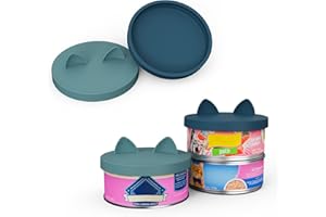 OHMO 2 Pack Pet Food Can Lids, (3.3 in / 85mm) Silicone Pet Food Can Lids Covers for 5.5 oz Cat and Dog Food Cans, Dark&Light Blue