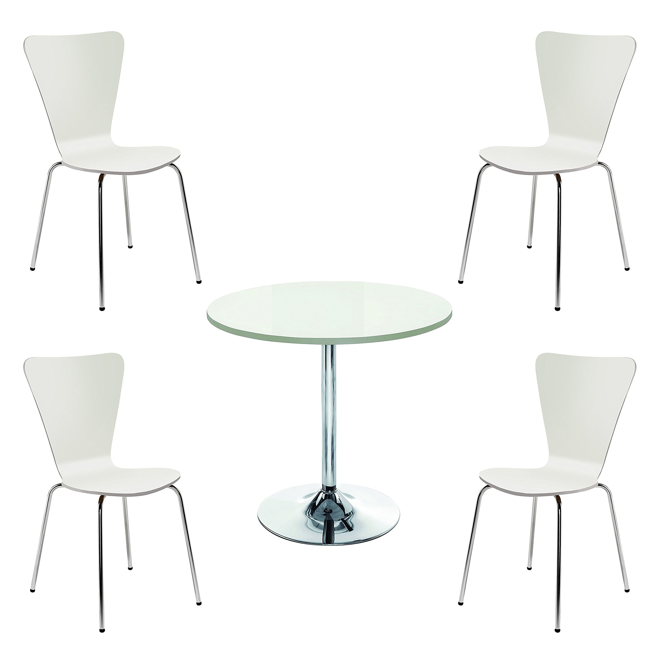 Office Hippo Heavy Duty Cafe Bistro Set, Designed for Commercial Use, 1 x Trumpet Base Table, 4 x Chairs - White