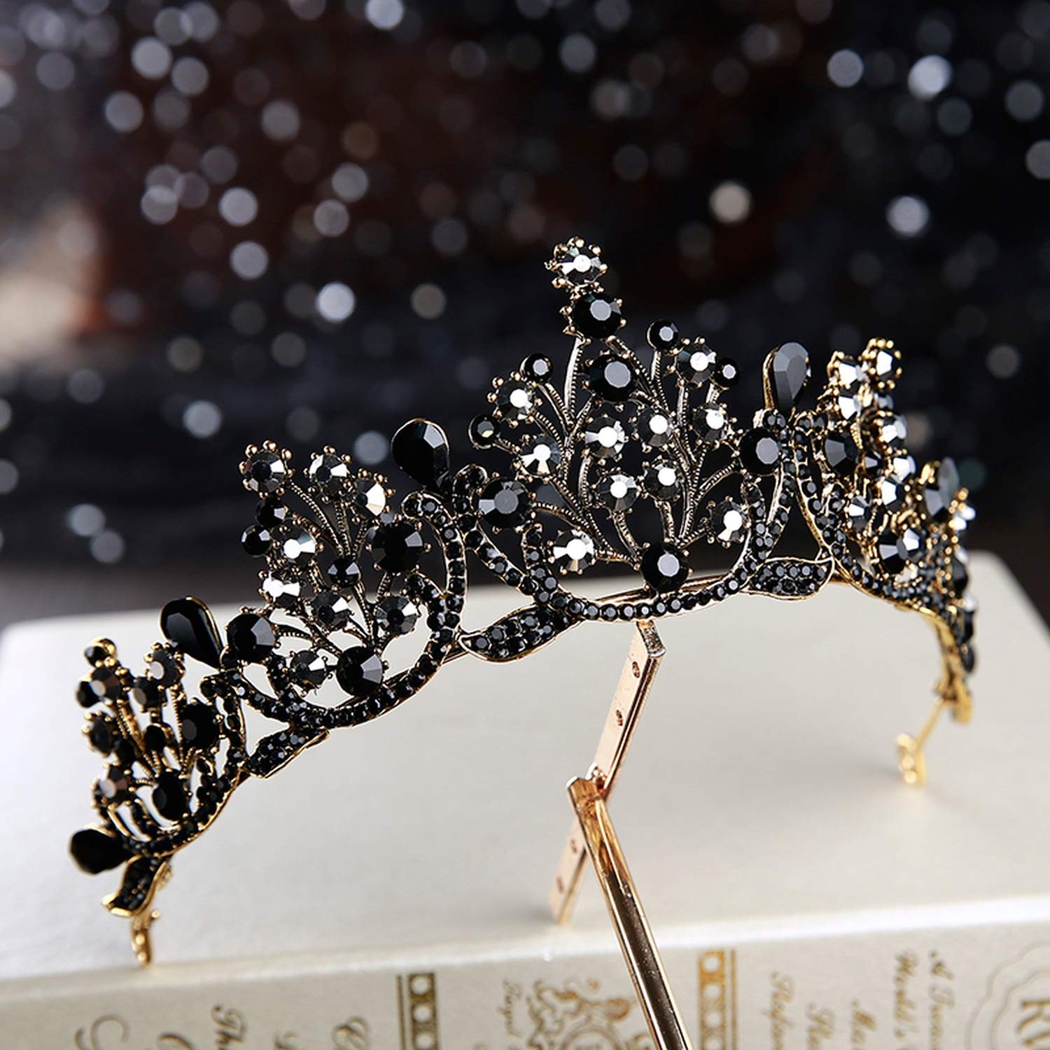 Baroque Retro Black Luxury Bridal Crystal Tiaras Crowns Princess