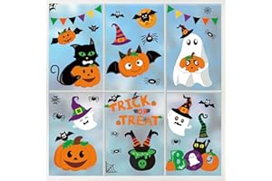 Ivenf Halloween Decorations Indoor Window Clings Decor, Large Cute Pumpkin Ghost Black Cat Bat Trick or Treat Window Decals for Glass Windows, Kids School Home Office Party Window Stickers, 4 Sheets