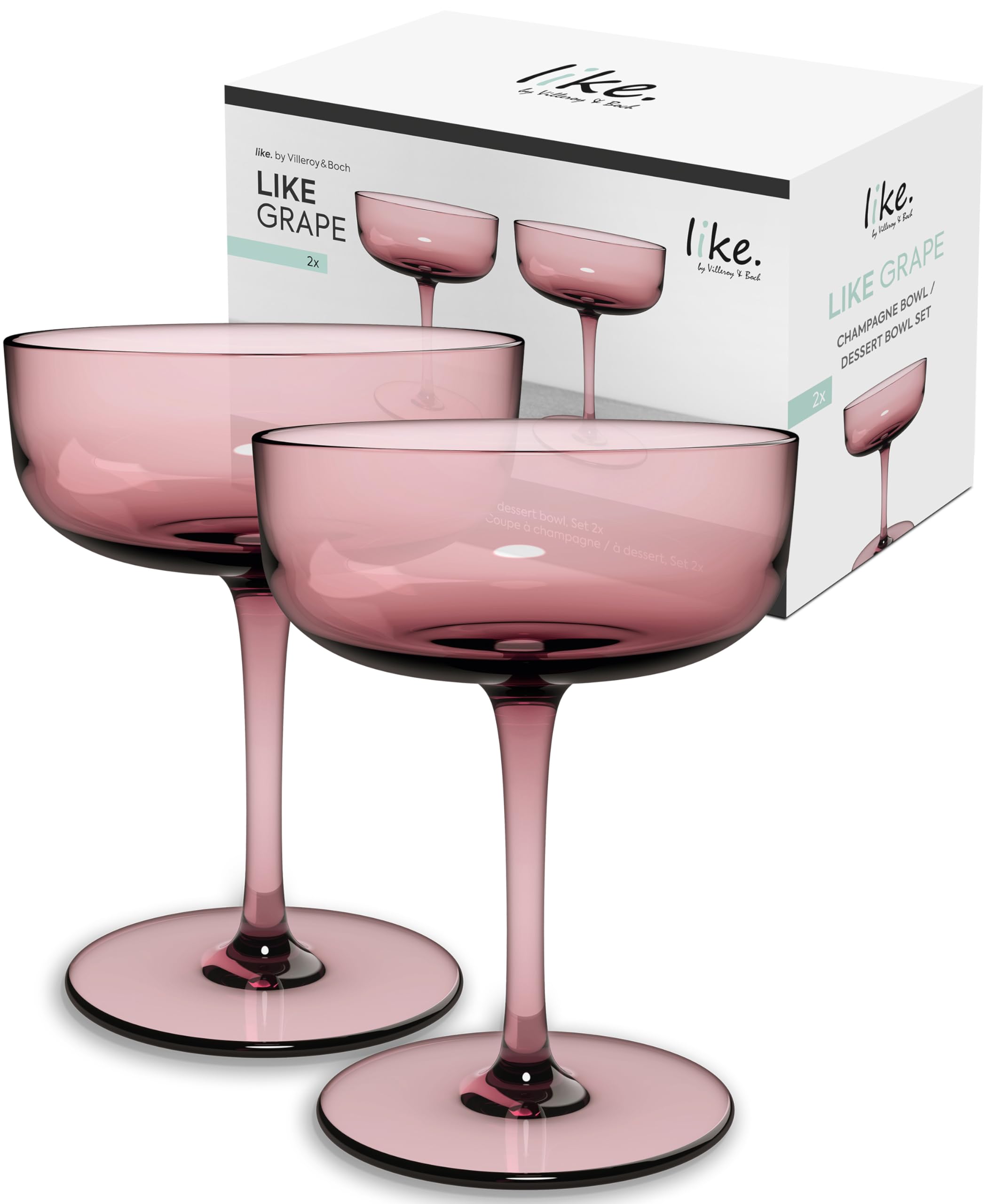 like. by Villeroy & Boch – Like Grape Champagne Coupe/Dessert Bowl Set 2 pces, Coloured Glass Grape, Capacity 100 ml