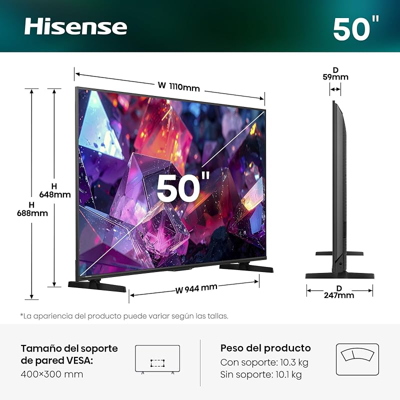 50E7S Pro - Hi-QLED 50 Pulgadas Smart TV 4K, 144 Hz Nativos
