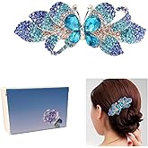Elegant crystal hair barrettes for women, crystal hair accessories for women, blue and lake-colored rhinestone flower design, large-sized metal hair clip suitable for women and girls.