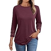 AUTOMET 3/4 Length Sleeve Womens Tops Crewneck Lace Tunic Business Casual Dressy Blouses Fall Trendy Outfits 2025