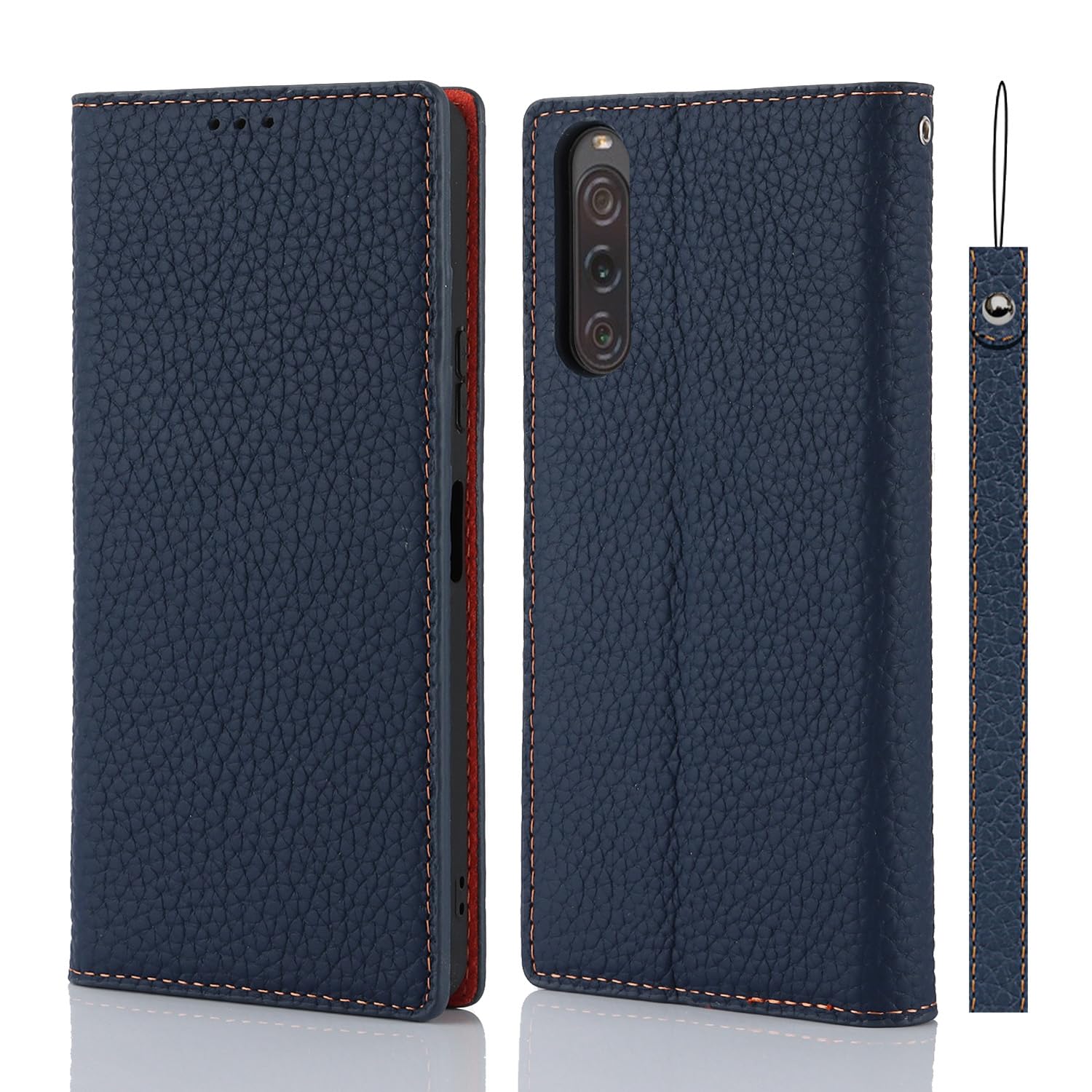 Cavor Phone Case Sony Xperia 10 V with Strap,Genuine Leather Flip Wallet Case,[3 Card Holder][Magnetic Closure][RFID-Blocking],Protective Case Cover for Sony Xperia 10 V - Dark Blue — image 1