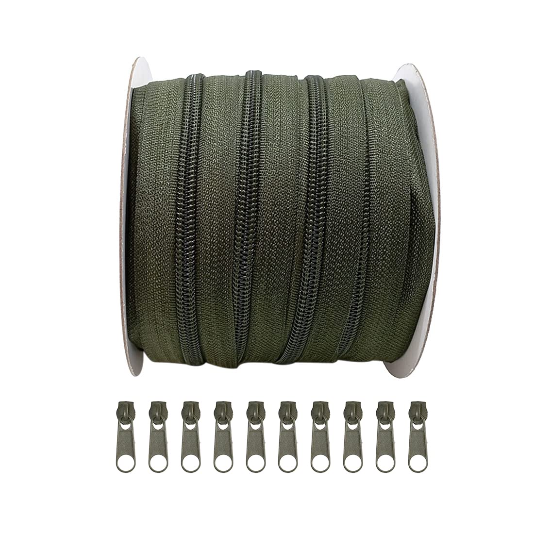 25 Meters of Nylon Zipper + 10 Free Sliders Metal Pullers for Sewing, Sewing, Zipper for Sewing on Clothes, Fabrics, Zipper by Meters 5#, (25M, 3075)