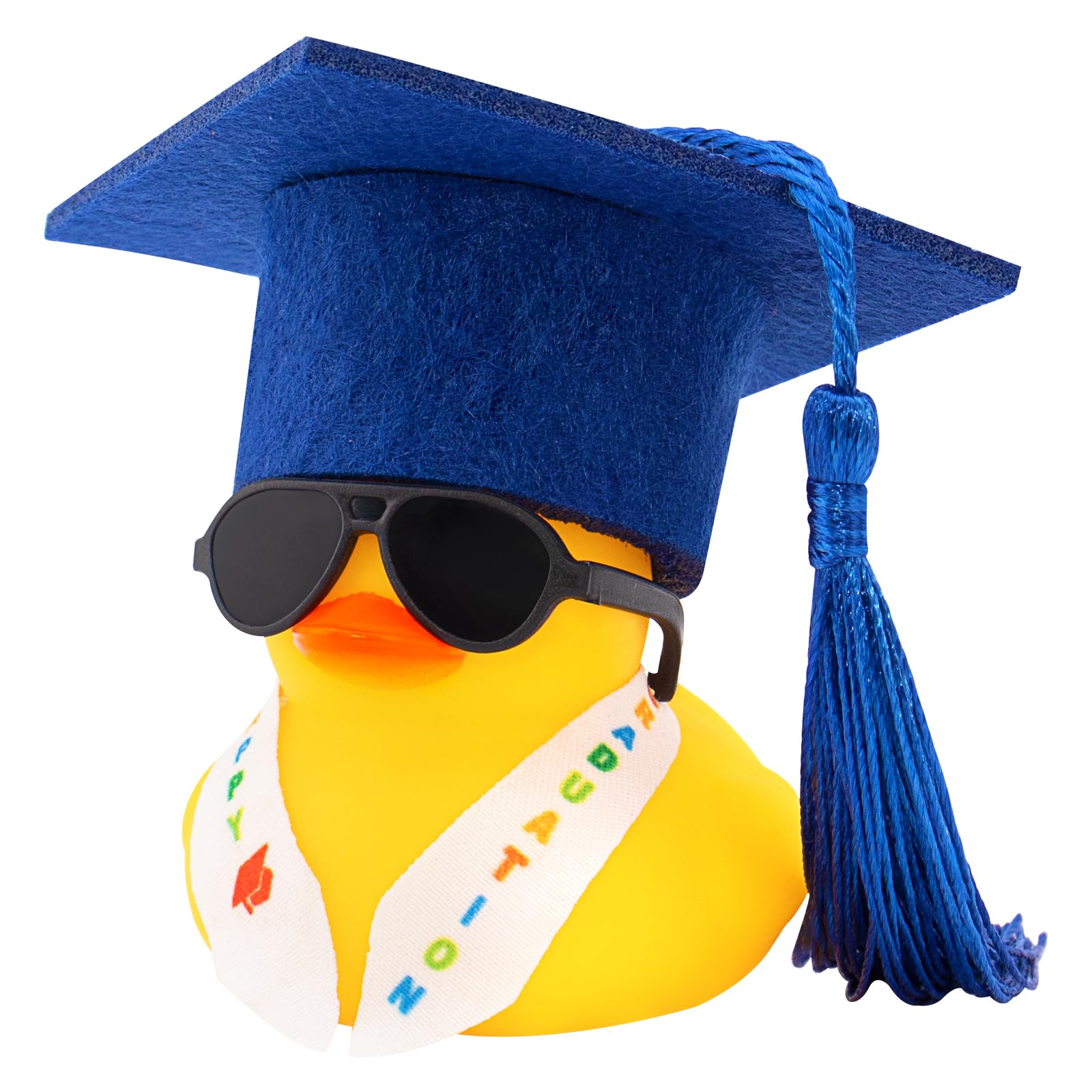 Photo 1 of Wonuu Mini Graduation Rubber Duck with Stole Sash Sunglasses Graduate Hat, Funny Graduation Gift Rubber Duck Car Decoration, Dark Blue
