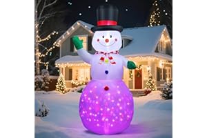 DAWDIX Christmas Inflatable Outdoor Decorations, with Rotating Colored Light+LED Lights, Large Blow Up Yard Decor,Christmas Party Outdoor, Yard, Garden, Lawn Winter (6.5FT Snowman+3 Colors Light)