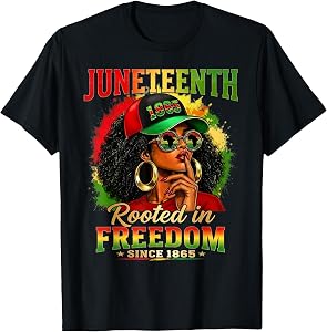 Juneteenth Black Women Girls Rooted in Freedom1865 Afro T-Shirt