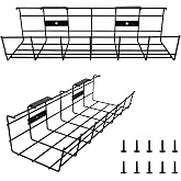 COYACOOL Under Desk Cable Management- 2 Pack Cord Organizer. Metal Wire Cable Management Tray for Office, Studio and Home. Su
